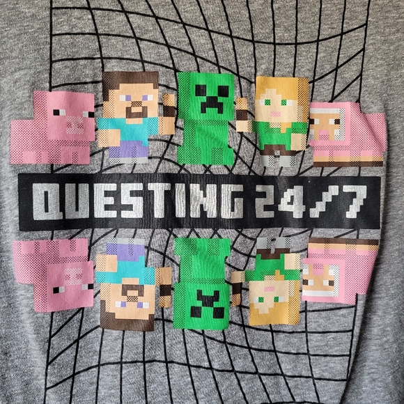 T-shirt Minecraft Mojang Bleu Pour Enfant – Creeper Et Steve, Manches Courtes, Taille Youth Large